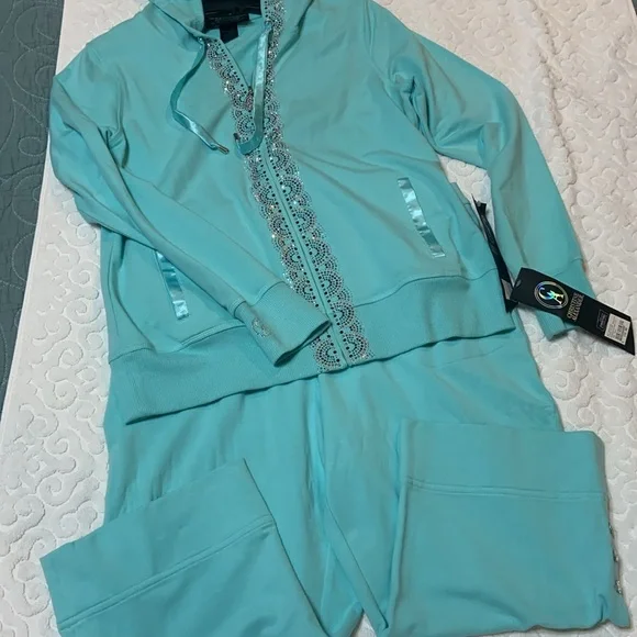 Aqua Embellished Zip-Up Hoodie - Picture 7 of 7